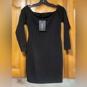 NWT PrettyLittleThing Black Bardot Bodycon Mini Dress Size 8